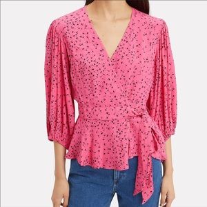 Ganni Barra Printed Wrap Top Sz 34